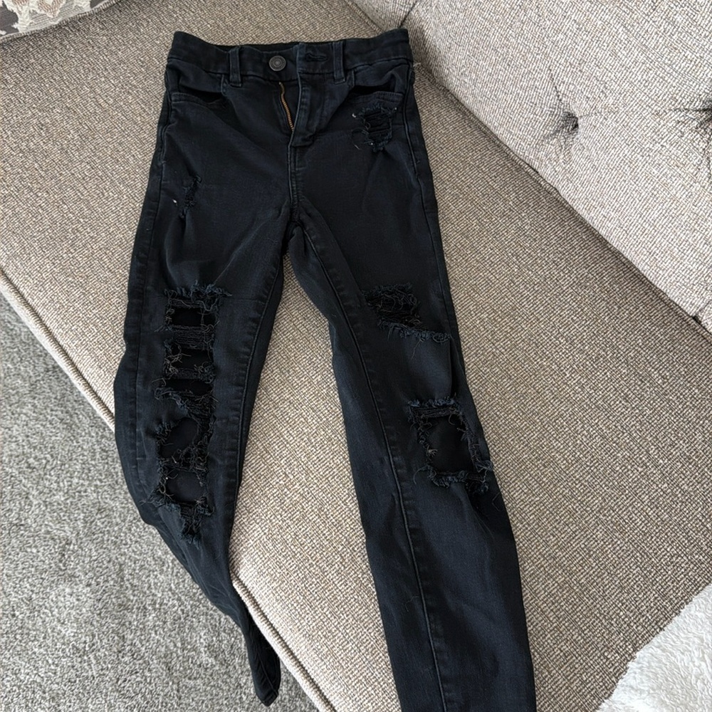 American Eagle Black Distressed Skinny Jeans 000 Short